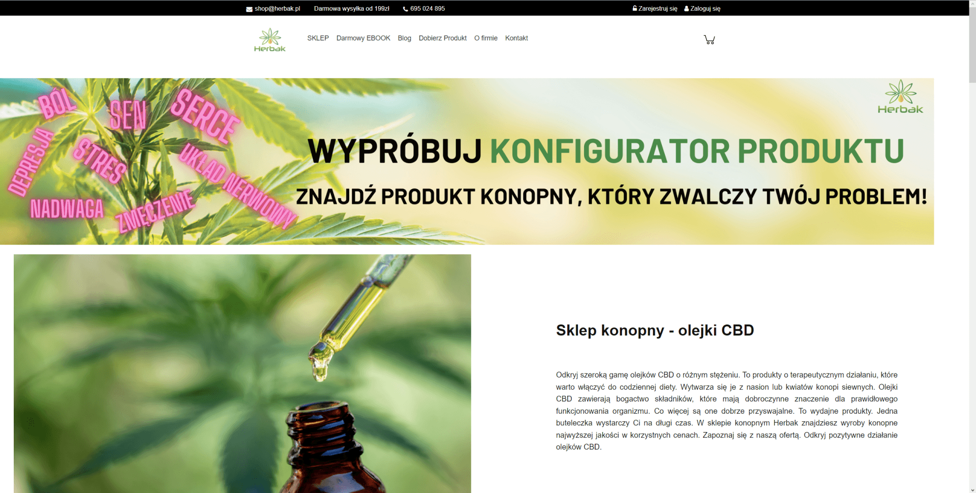 olej CBD - strona z olejem cbd