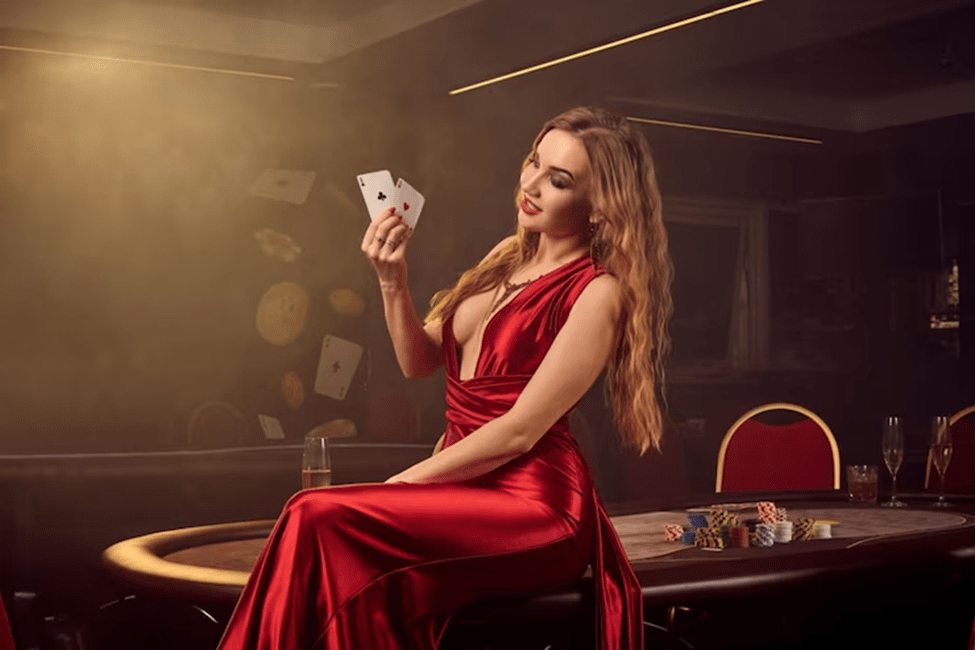 kobieta z kartami do gry w pokera