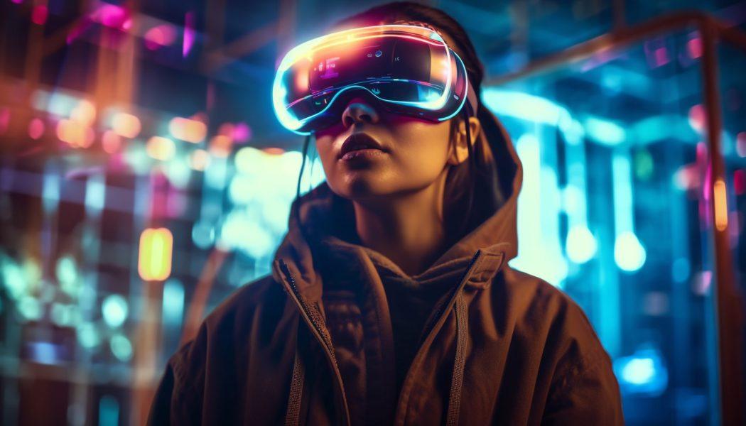 kobieta na ulicy w okularach VR