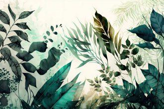Tropical green leaves. Beautiful, minimalistic print for your decor for postcard, congratulations and poster. Generative AI