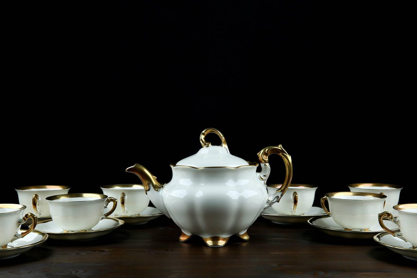 expensive tea set on dark background