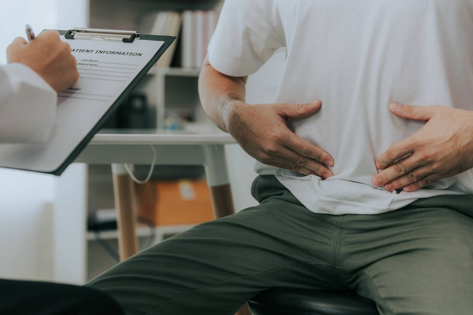 Crohn's disease or ulcerative colitis concept. Doctor counseling