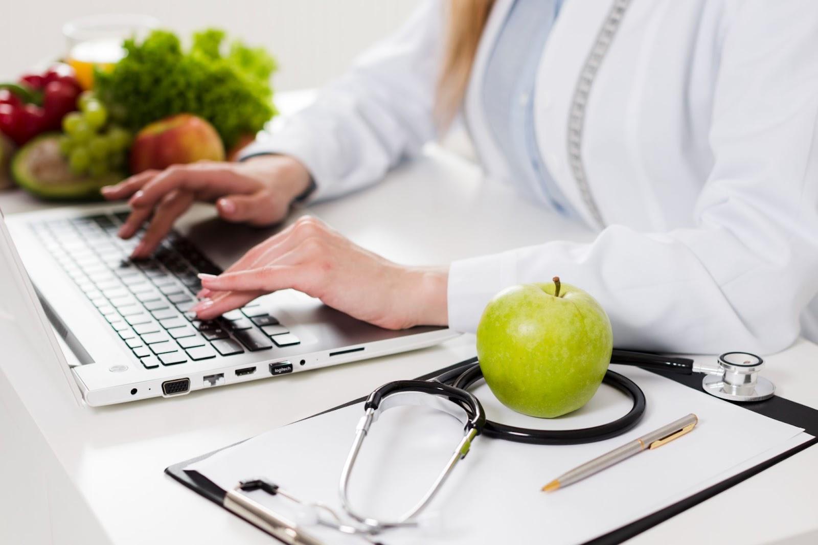 diet concept with female scientist healthy food