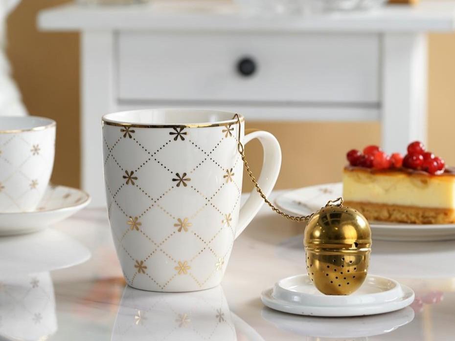 Kubek z zaparzaczem biało złoty